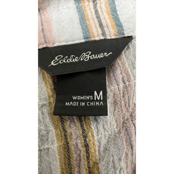 ☀️ Eddie Bauer M Linen Blend Striped Button Shirt – Summer Coastal Top - Picture 4 of 4